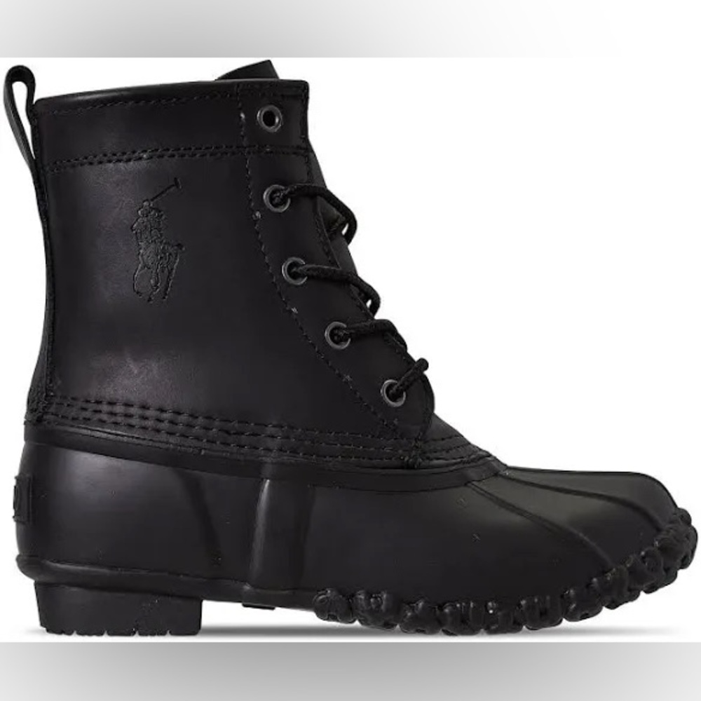 Polo by Ralph Lauren Ewan Duck Boot Black Leather Waterproof Big Boys Size 6